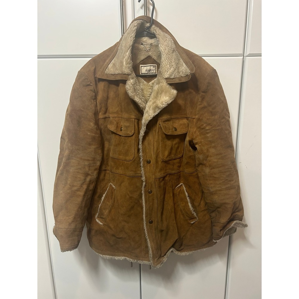 Vintage Kentfield Suede Leather Shearling Lined Jacket Brown Rancher Coat Mens